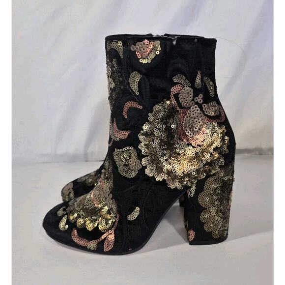 Vintage Y2K Velvet Sequin Blinged Boots Black Aldo 7 - Picture 1 of 11